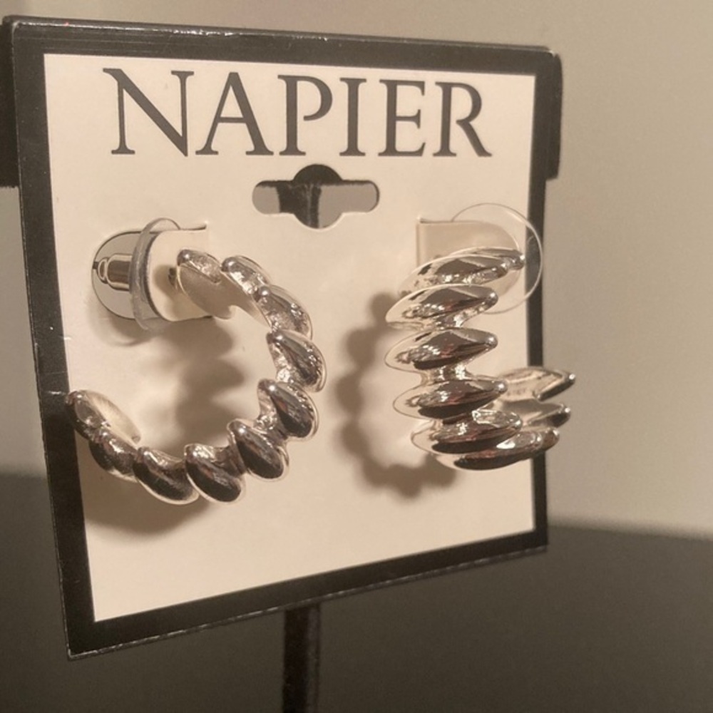 Napier Twisted Silver Hoop Earrings